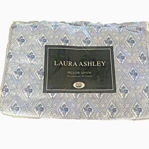 2 Laura Ashley Vtg Clifton Trellis Quilted Standard Pillow Shams Blue Floral New